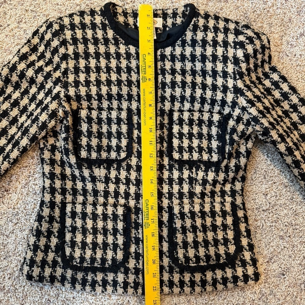 Talbots Houndstooth Tweed Blazer Jacket Size: 4 Wool Blend Pockets Zipper Front - Picture 11 of 13